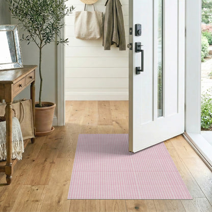 Pink Washable Pink Gingham Checkered Washable Area Rug