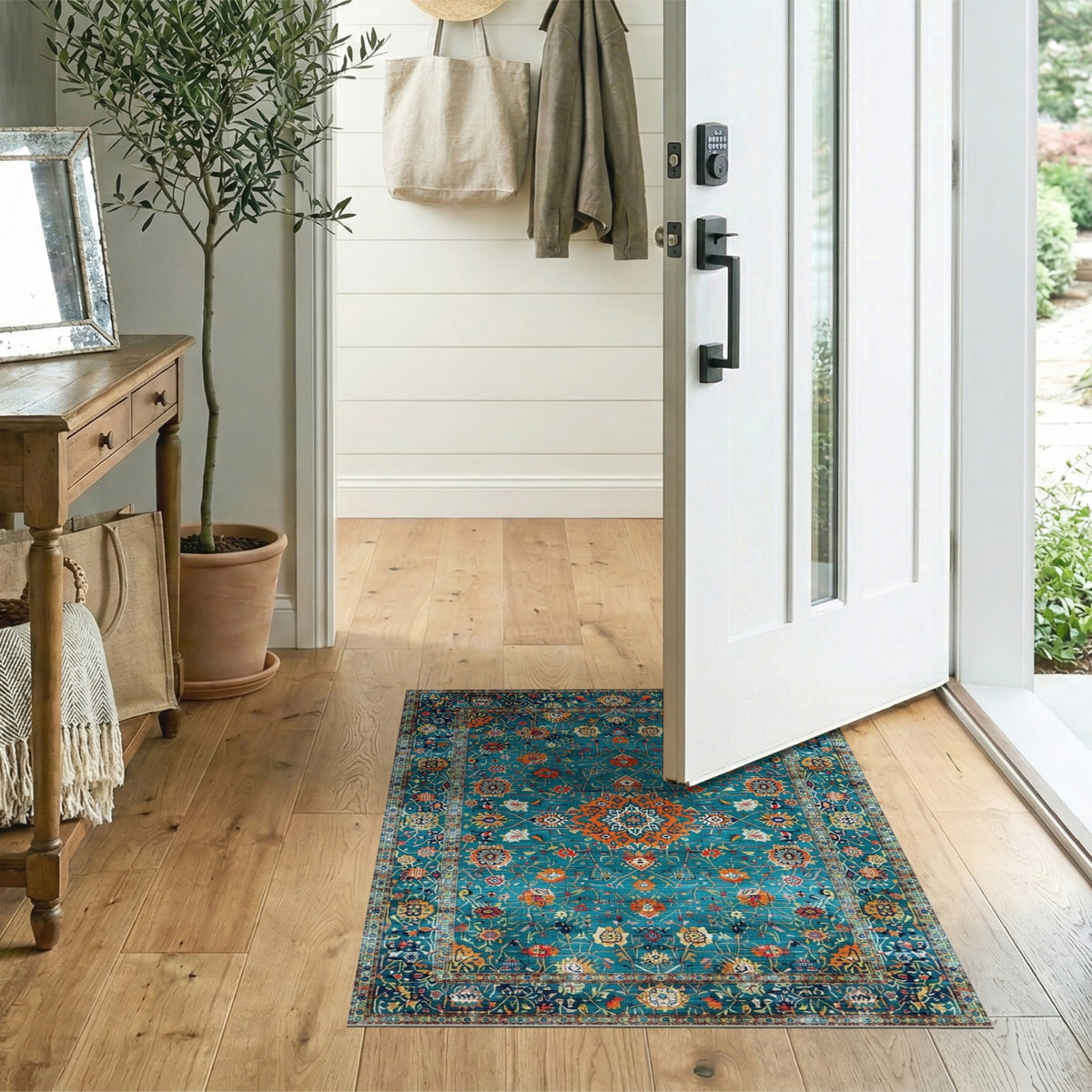 Traditional Persian Blue and Teal Floral Persian Area Rug