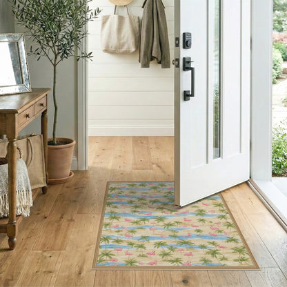 Pink Flamingo Coastal Beach Area Rug