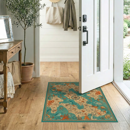Vintage Nautical Map Octopus Area Rug