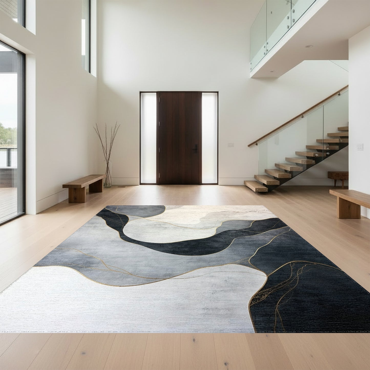 Gray Gold Fluid Abstract Rug