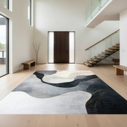 Gray Gold Fluid Abstract Rug