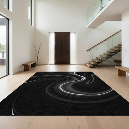Black Gray Swirling Fluid Rug