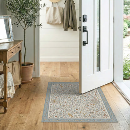 Blue Teal Floral Persian Area Rug with Birds