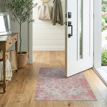 Pink Floral Vintage Washable No. 68 Area Rug