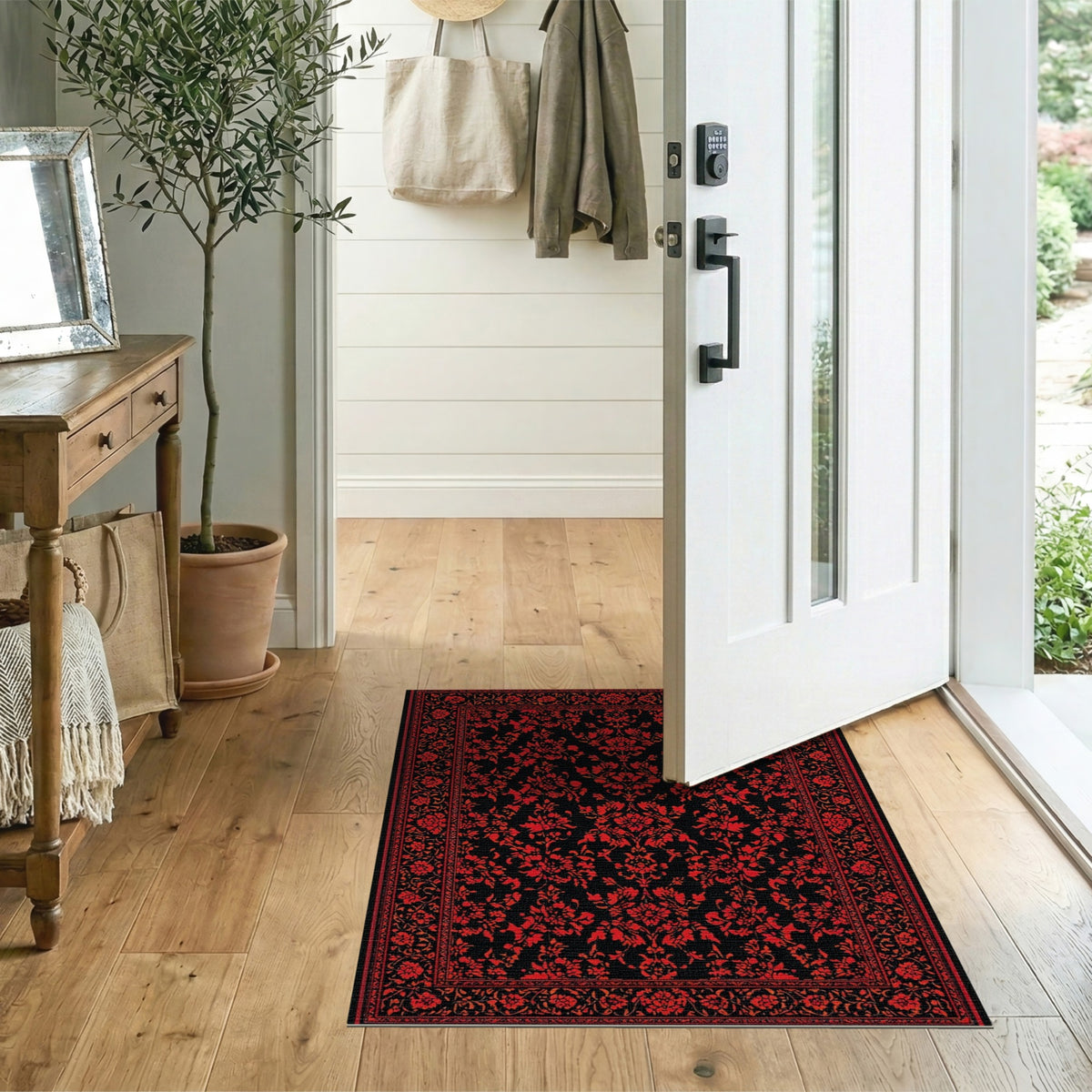 Red ODIKA Red Floral Persian Area Rug