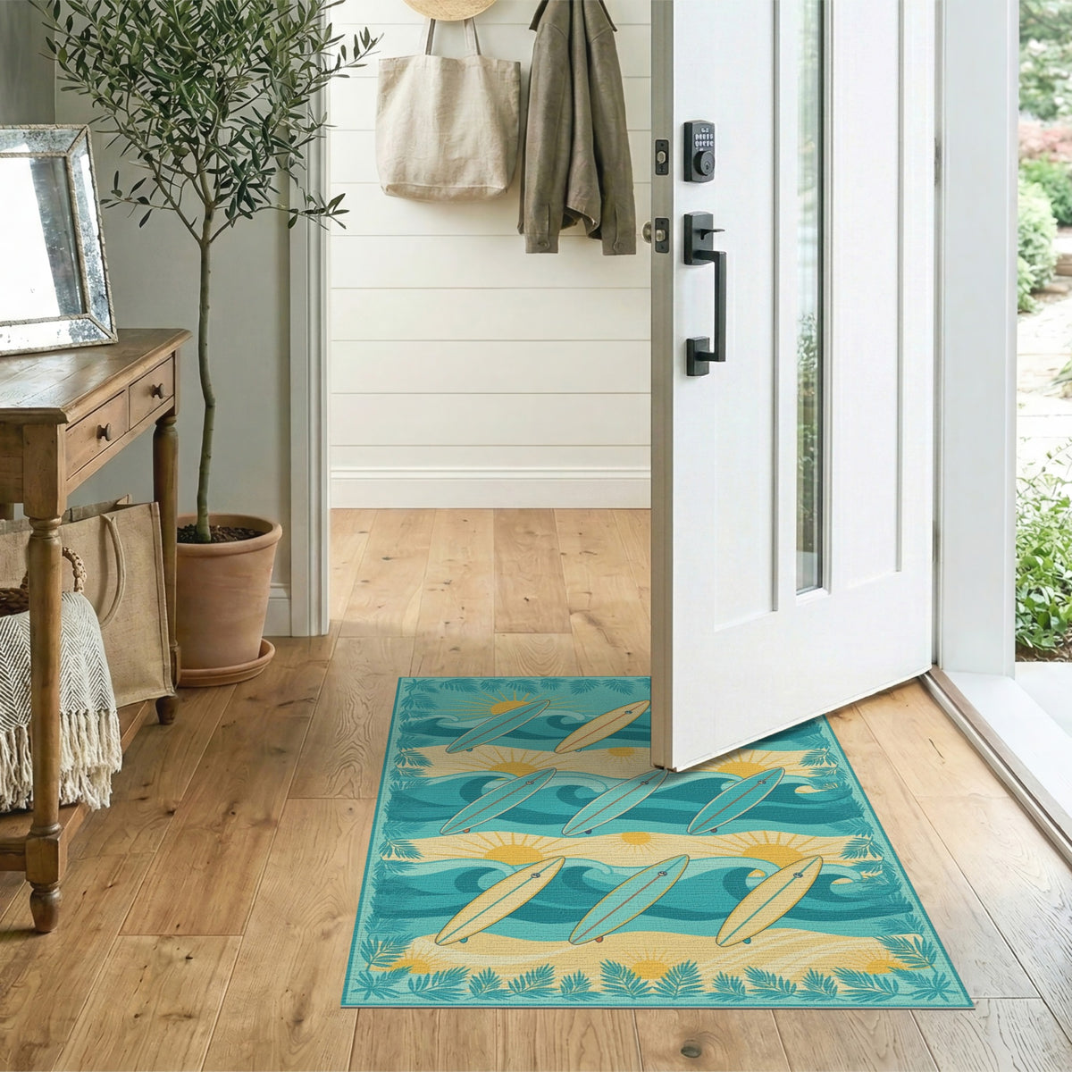 Surfboard Waves Coastal Area Rug