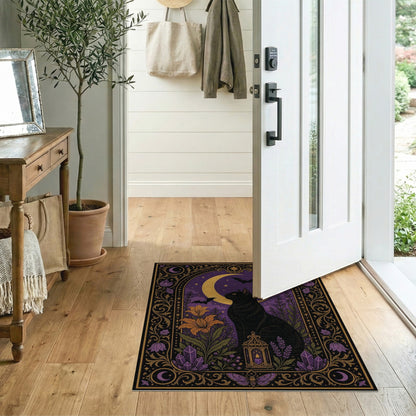 Purple Mystical Black Cat Purple Moon Area Rug