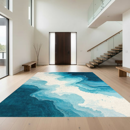 Gradient Blue Layered Waves Rug