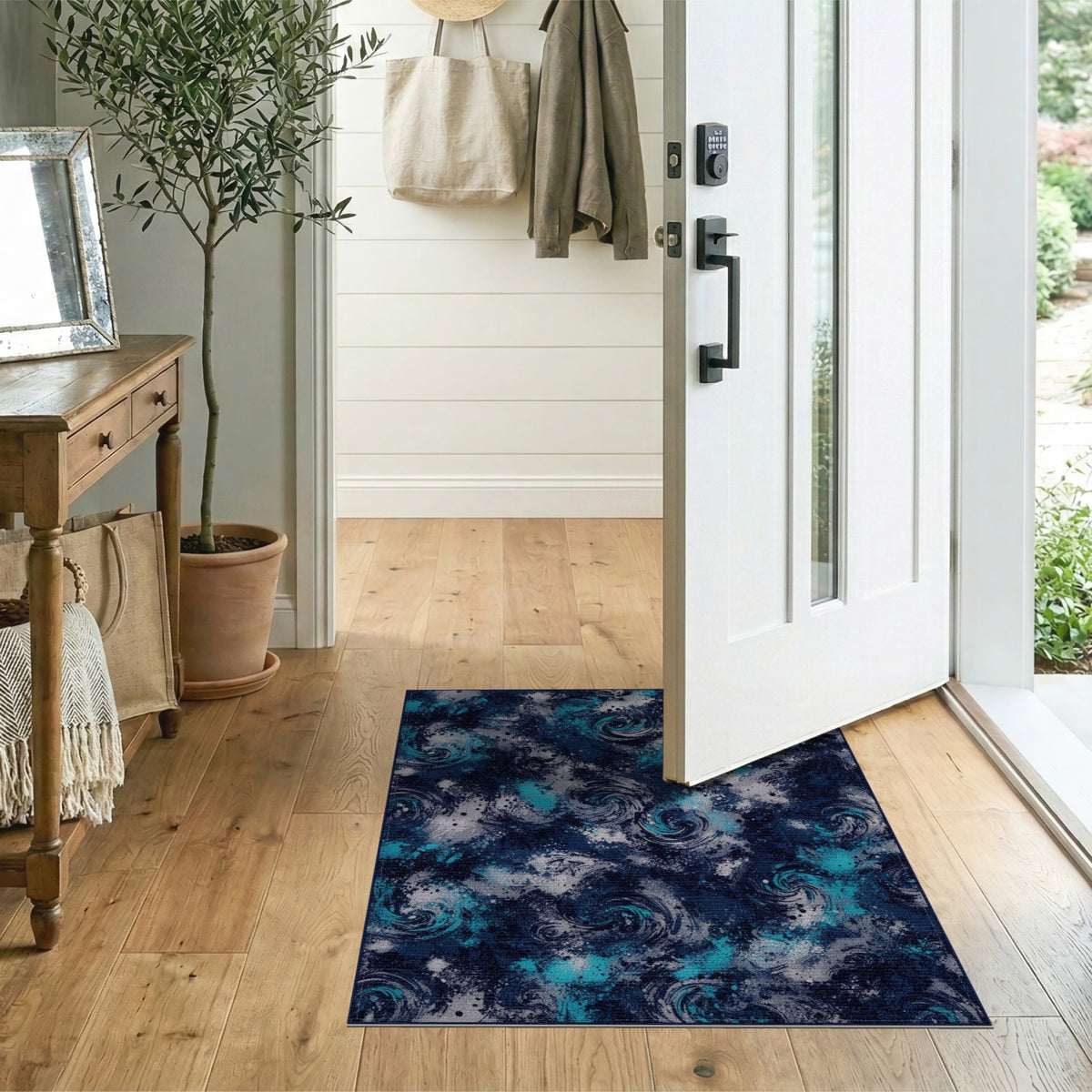 Blue Teal Vortex Swirl Area Rug