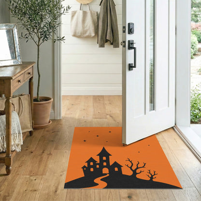 Spooky Orange Castle Area Rug