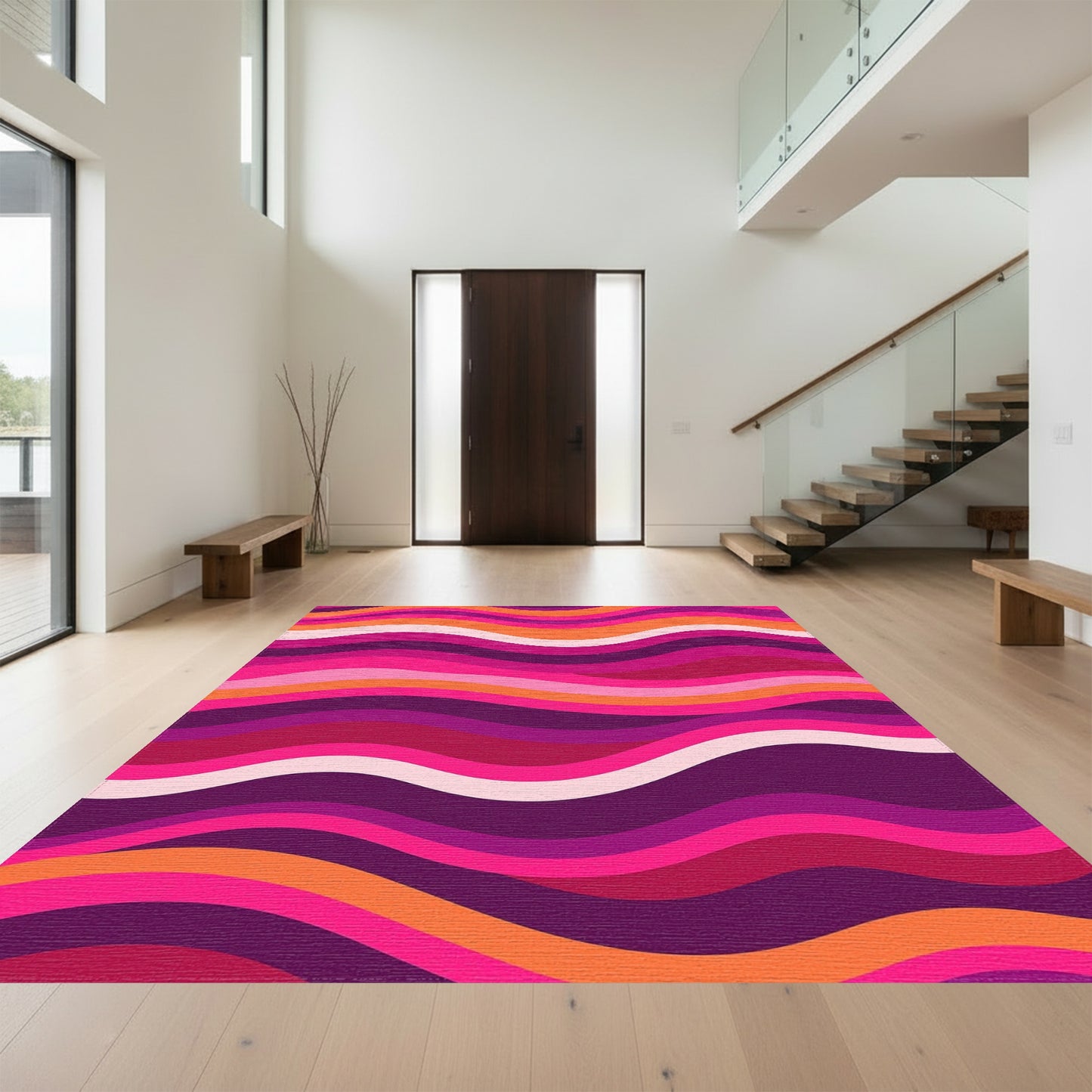 Vibrant Pink Purple Orange Wavy Rug
