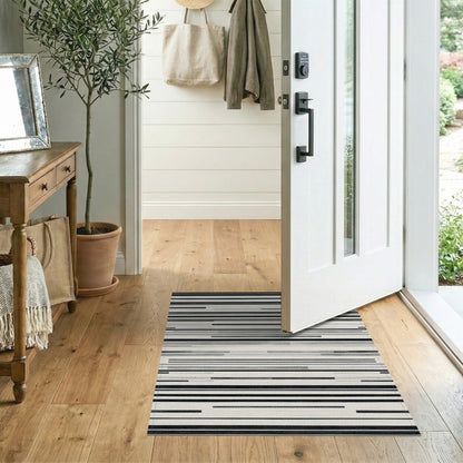 Black White Striped Geometric Area Rug