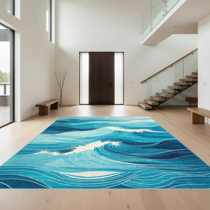 Teal Layered Wave Rug