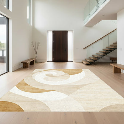 Beige Cream Spiral Abstract Rug