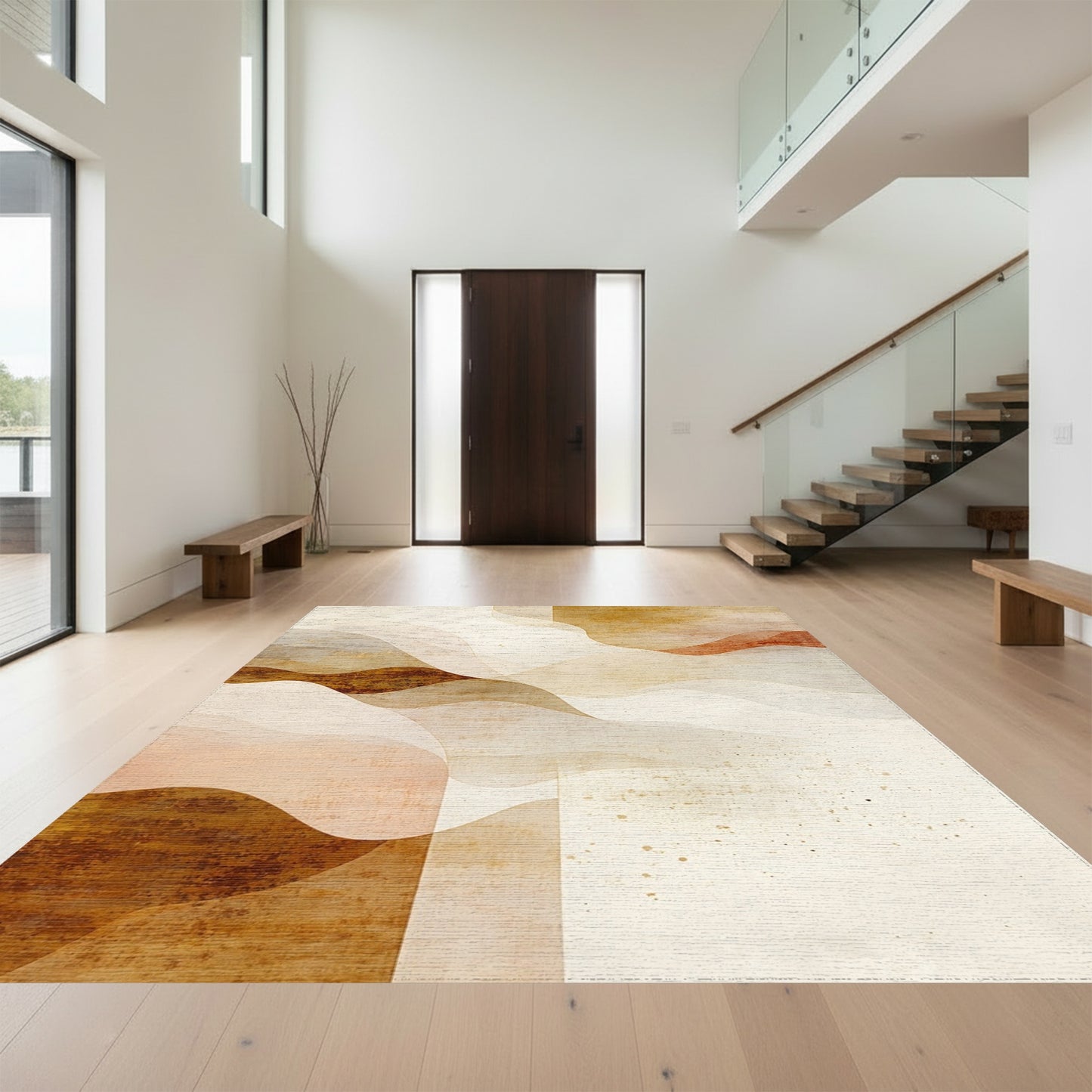 Earthy Layered Fluid Wave Rug