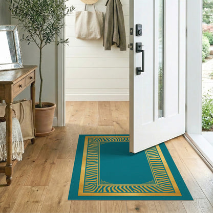Teal Gold Zebra Border Area Rug