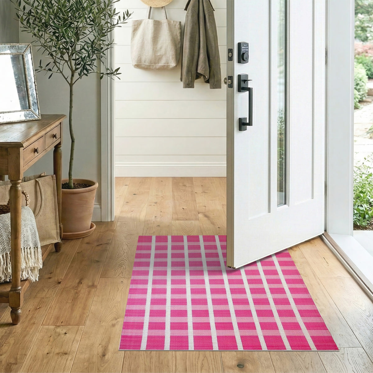 Pink Gradient Striped Geometric Area Rug