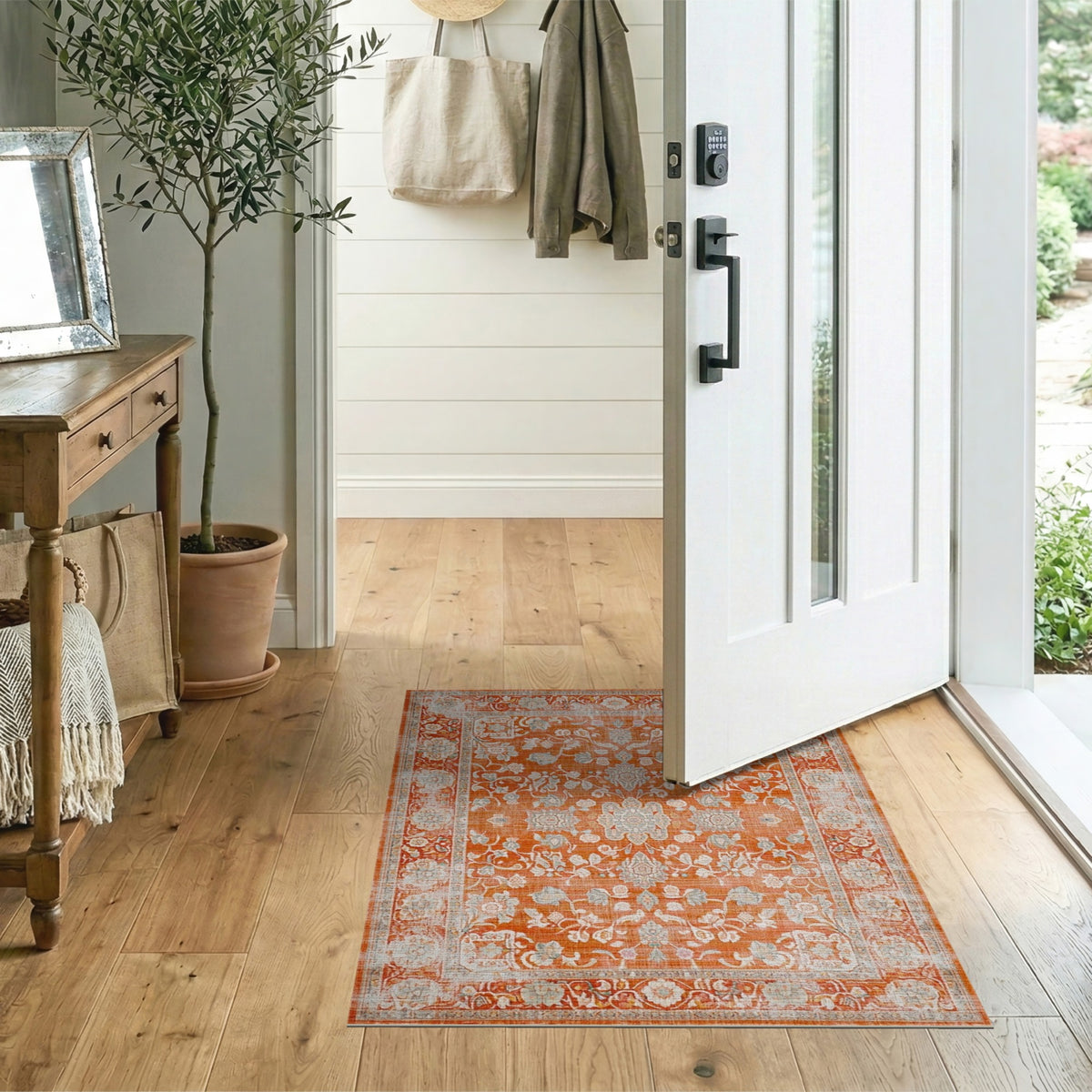 Orange Floral Vintage Area Rug