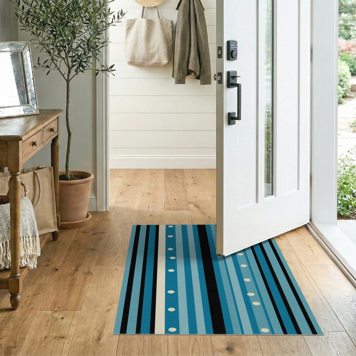 Blue Teal Striped Geometric Blue and Teal Area Rug