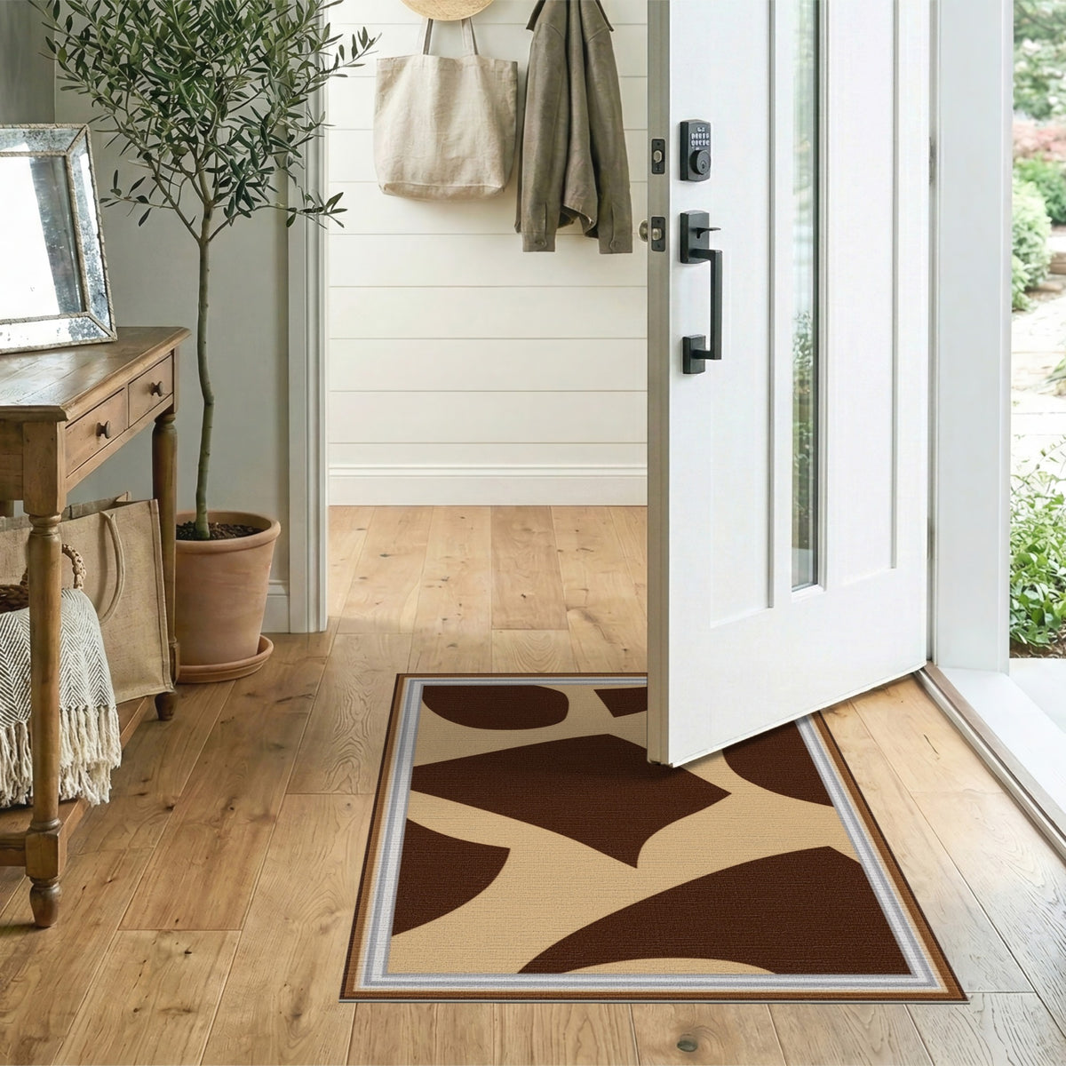 Brown Abstract Area Rug in Tan Beige