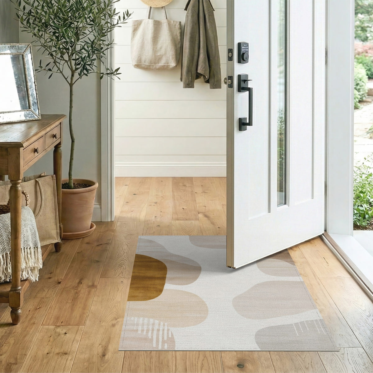 Abstract Beige Brown Organic Area Rug