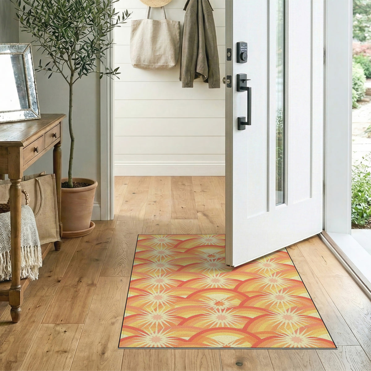 Orange Sunburst Wave Area Rug