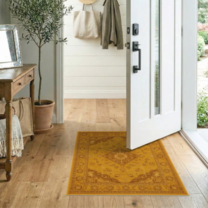 Yellow Golden Yellow Persian Medallion Area Rug