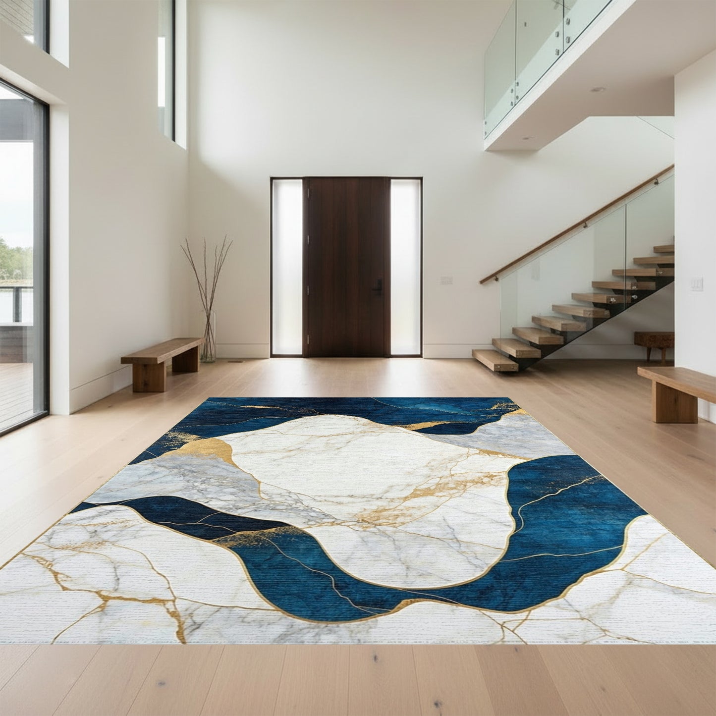 Navy Gold Veined Marble Rug