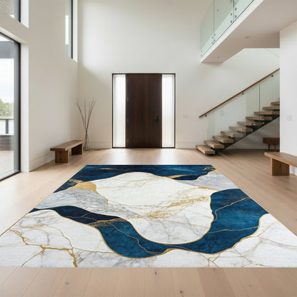 Navy Gold Veined Marble Rug