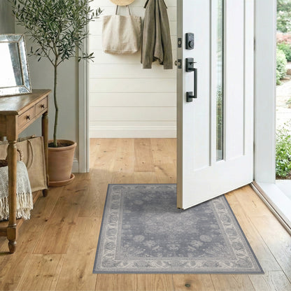 Grey Floral Vintage Grey Area Rug