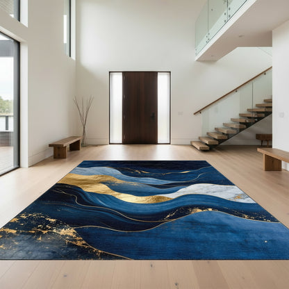 Navy Gold Layered Wave Rug