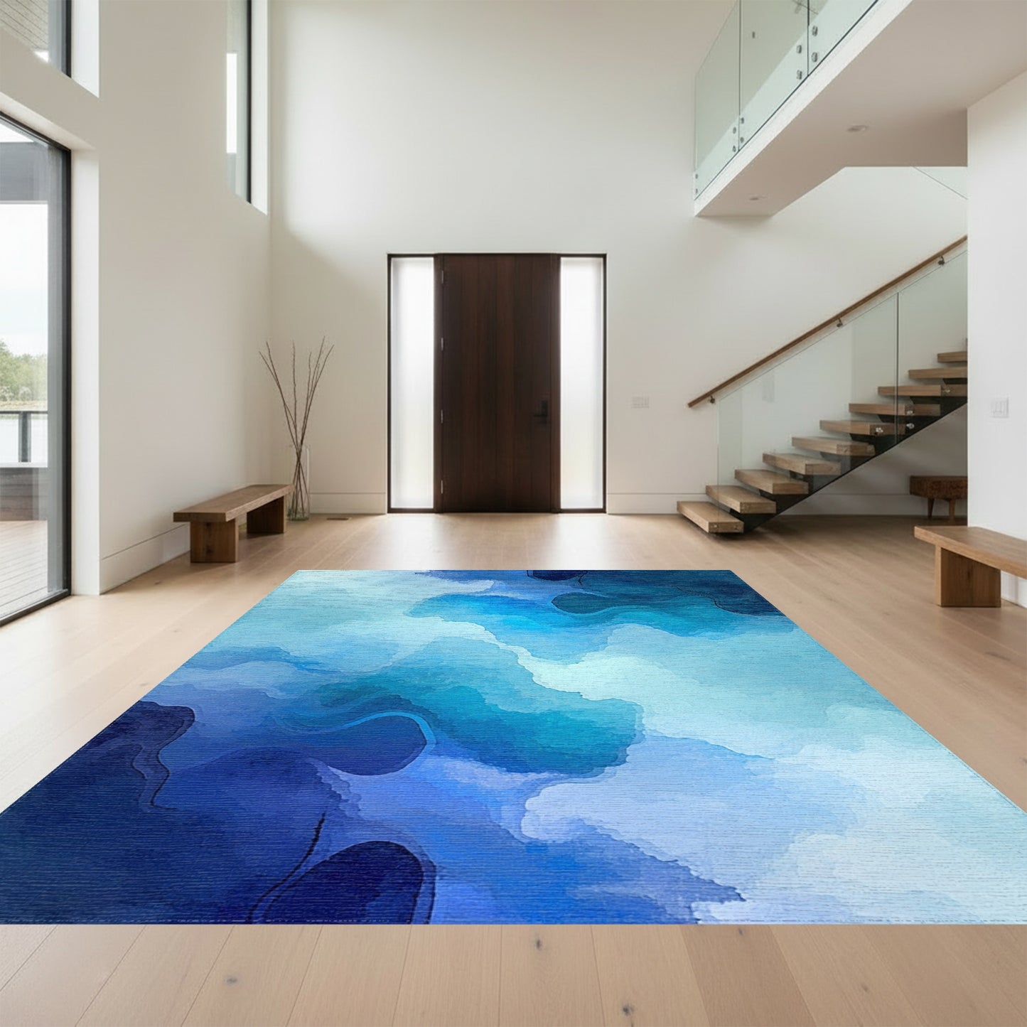 Watercolor Blue Wave Abstract Rug