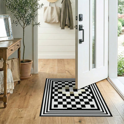 Black White Geometric Checkered Black and White Area Rug