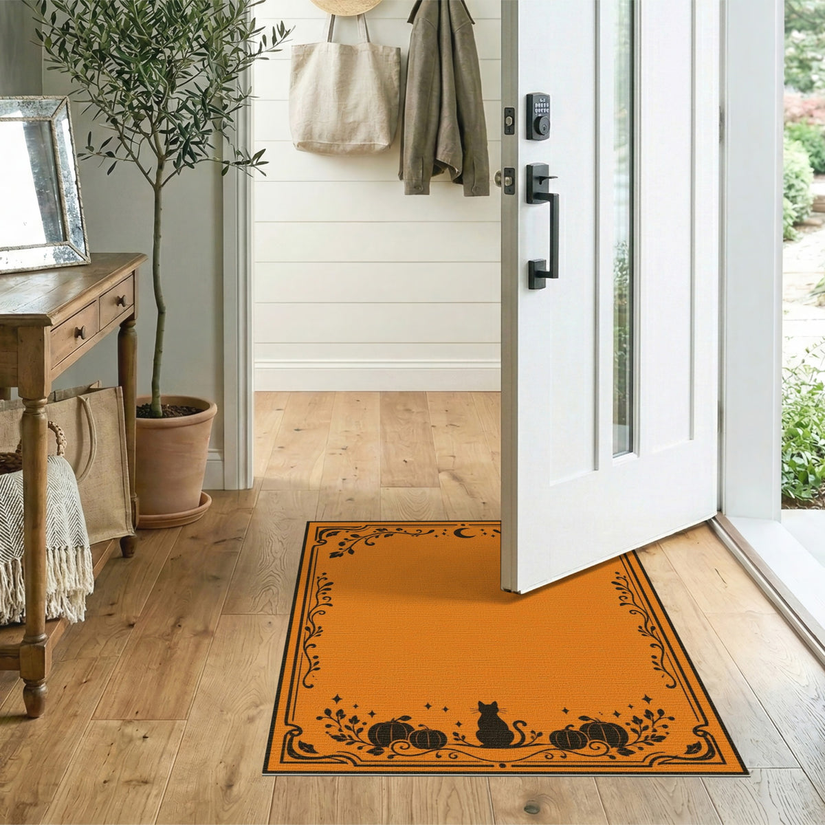 Orange Cat Pumpkin Washable Area Rug