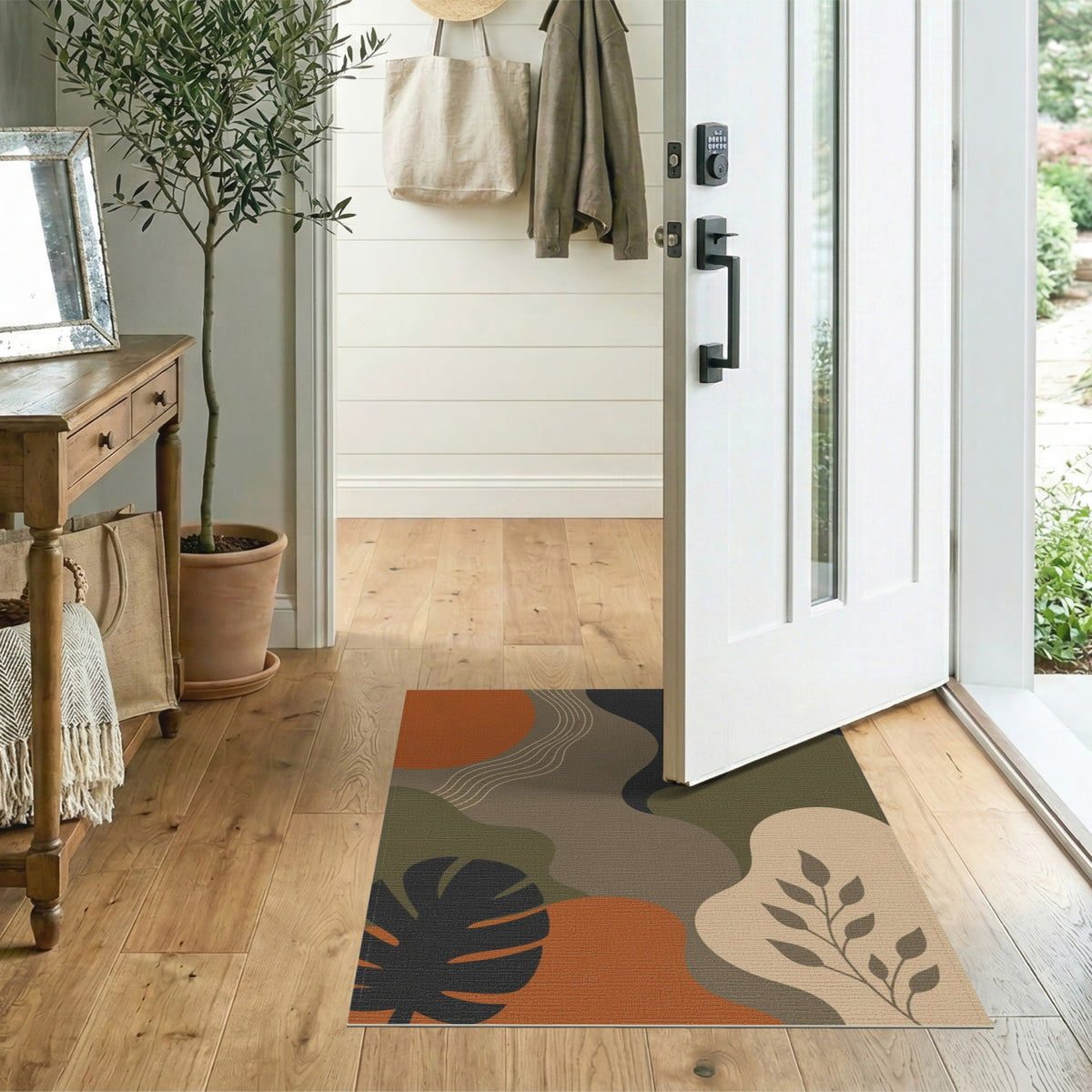 Earthy Abstract Leaf Area Rug