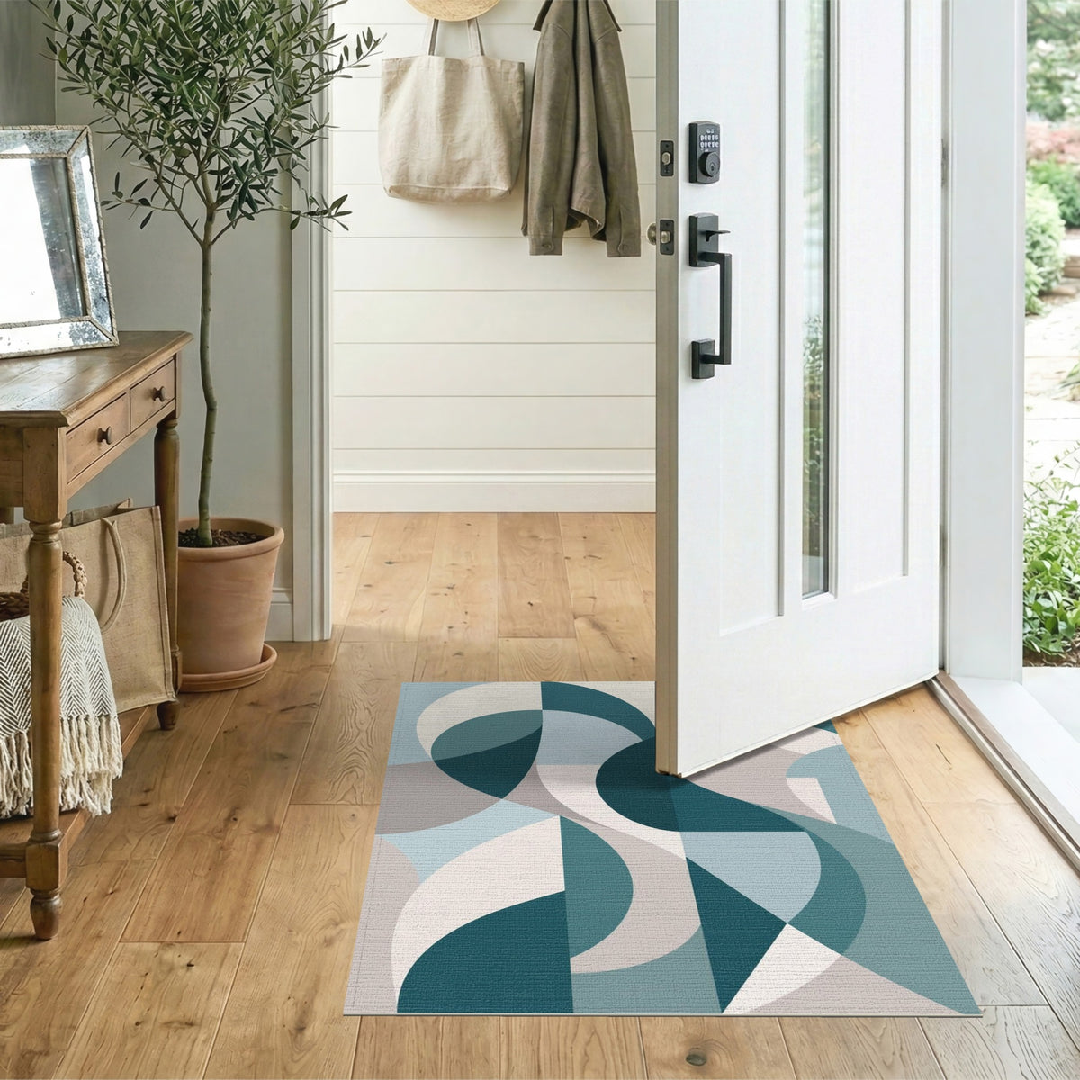 Teal Geometric Modern Area Rug