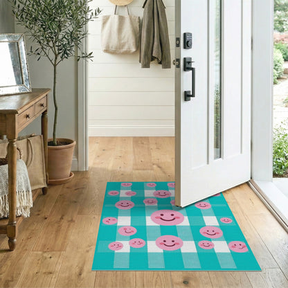 Pink Smiley Face Kids Area Rug