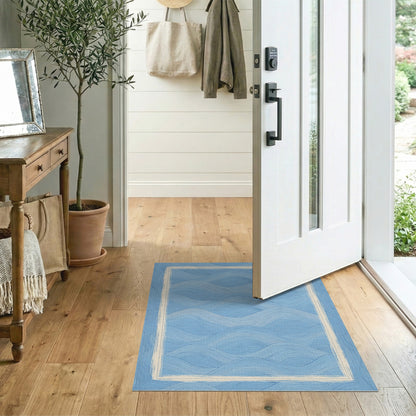 Coastal Beach Blue and Teal Blue Wave Coastal Washable Area Rug