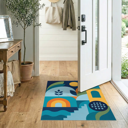 Blue and Teal Modern Geometric Blue Teal Area Rug