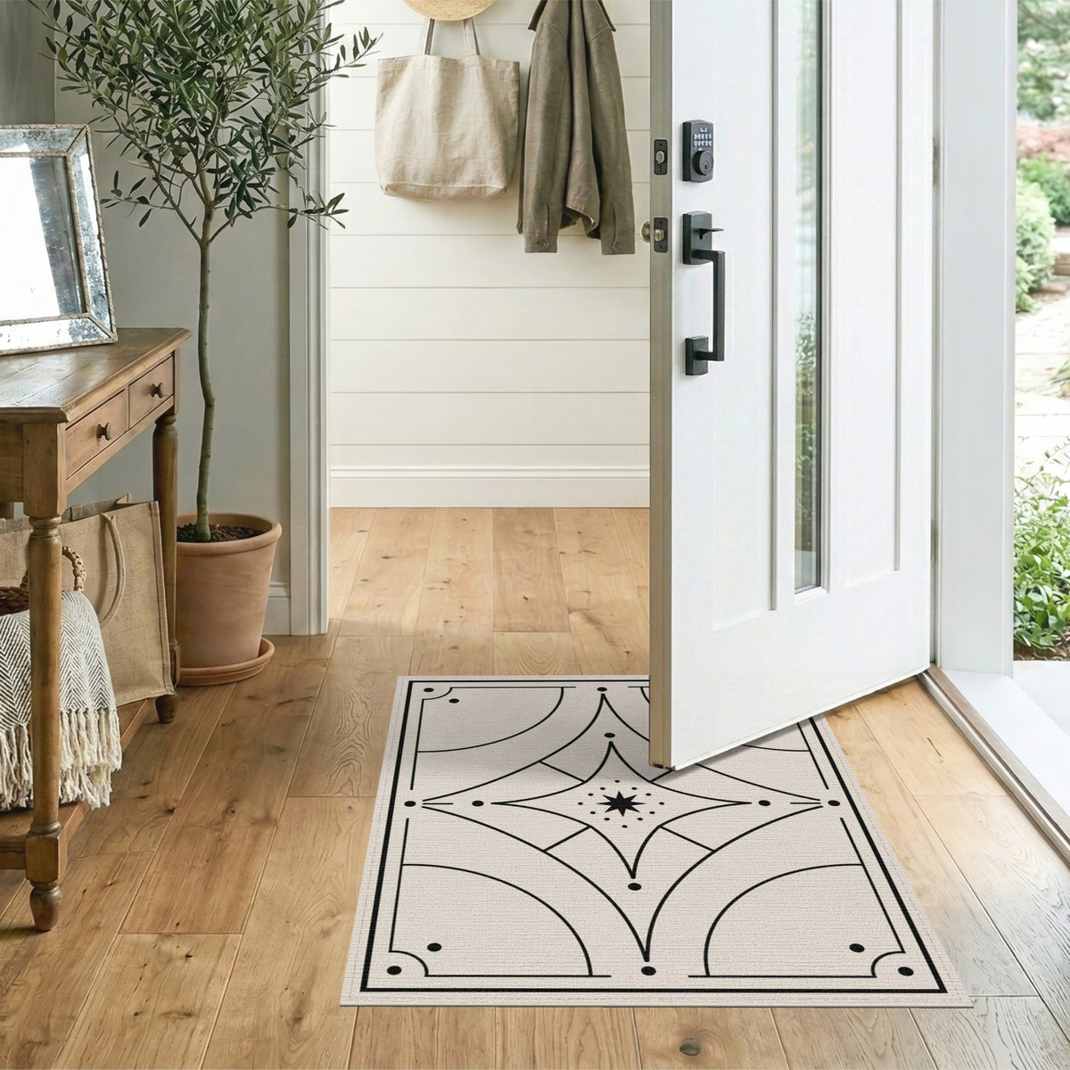 Black and White Geometric Modern Black White Geometric Star Area Rug