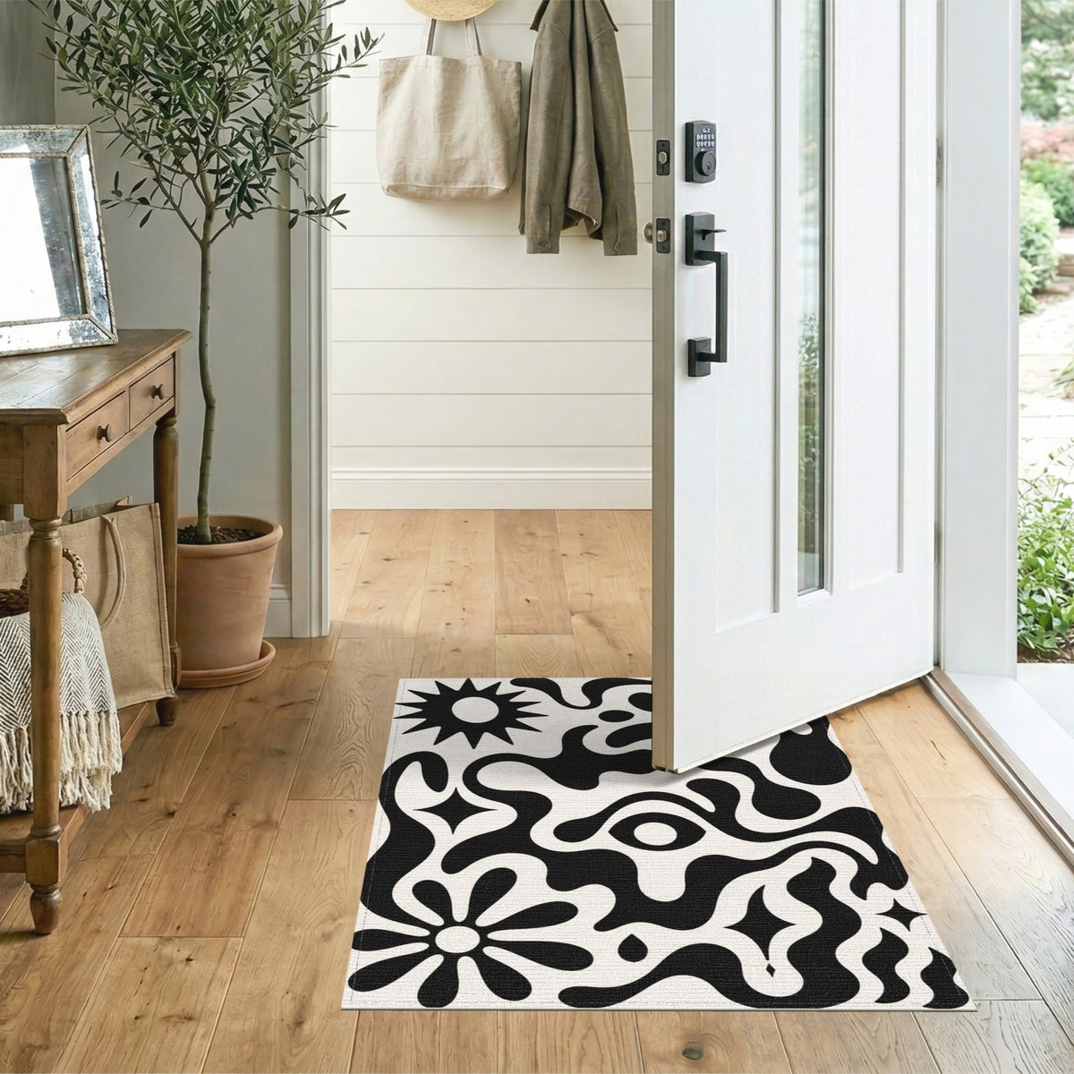Abstract Area Black White Abstract Organic Area Rug