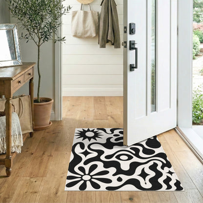 Abstract Area Black White Abstract Organic Area Rug