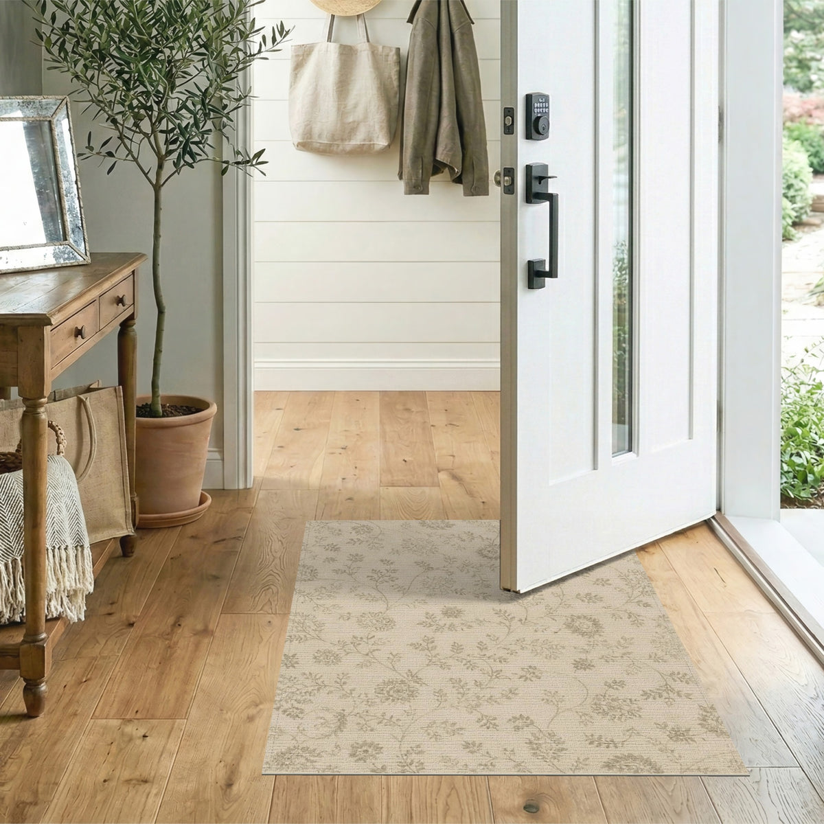 Beige Grey Floral Vintage Area Rug