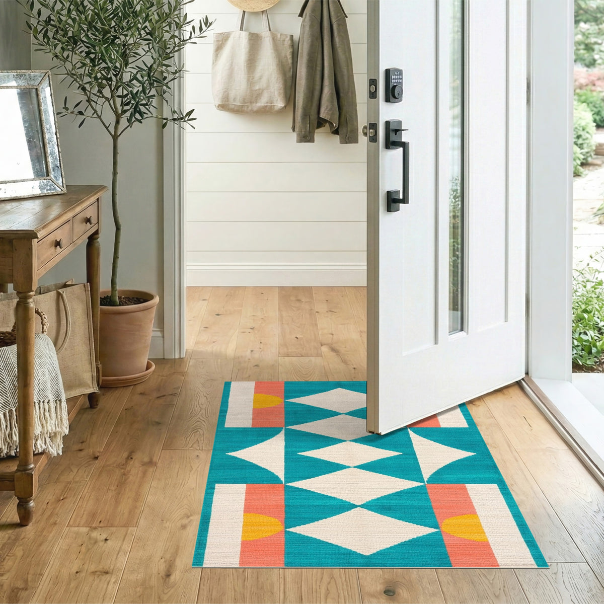Blue and Teal Geometric Diamond Area Rug
