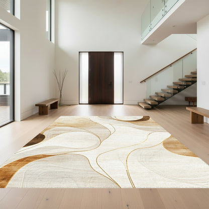 Beige Gold Fluid Abstract Rug