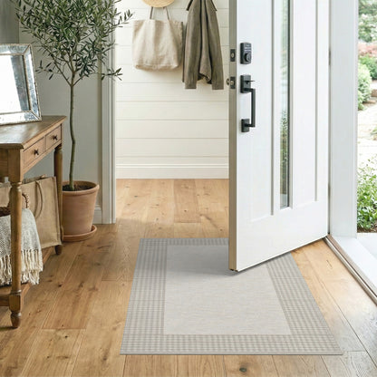 Beige Gingham Border Area Rug