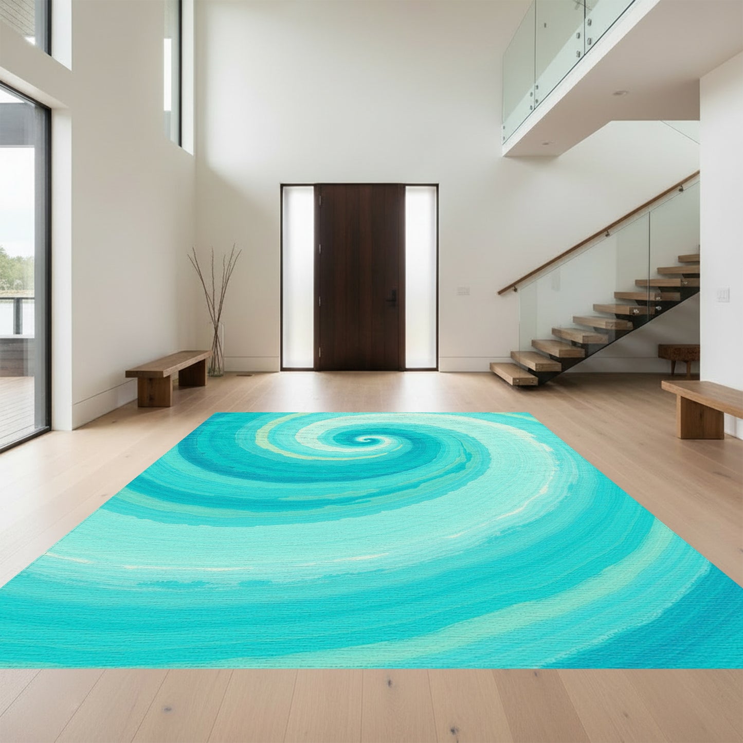 Teal Spiral Swirl Rug
