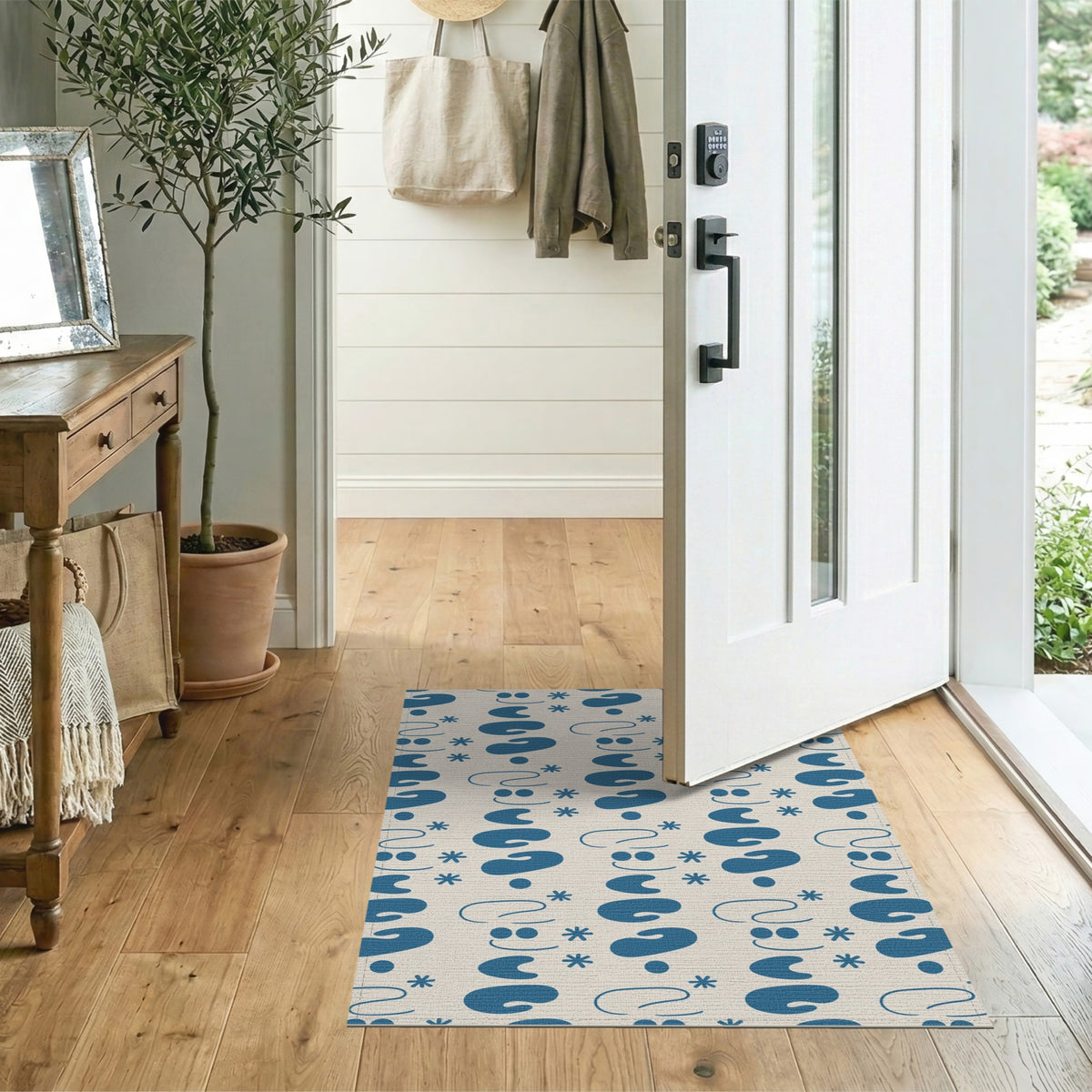 Blue Cartoon Smiley Kids Area Rug