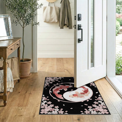 Pink Koi Yin-Yang Cherry Blossom Area Rug